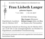 Traueranzeige Lisbeth Langer
