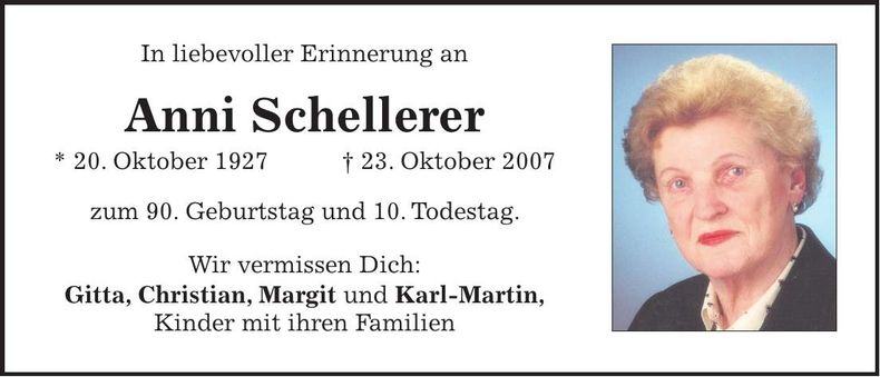 Traueranzeige Anni Schellerer