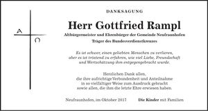 Traueranzeige Gottfried Rampl