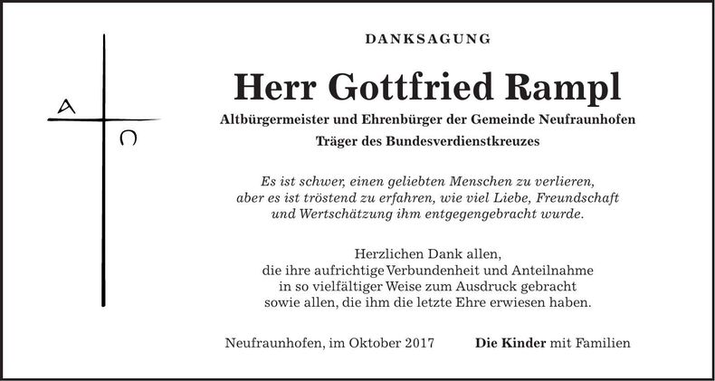 Traueranzeige Gottfried Rampl