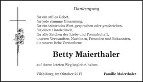 Traueranzeige Betty Maierthaler