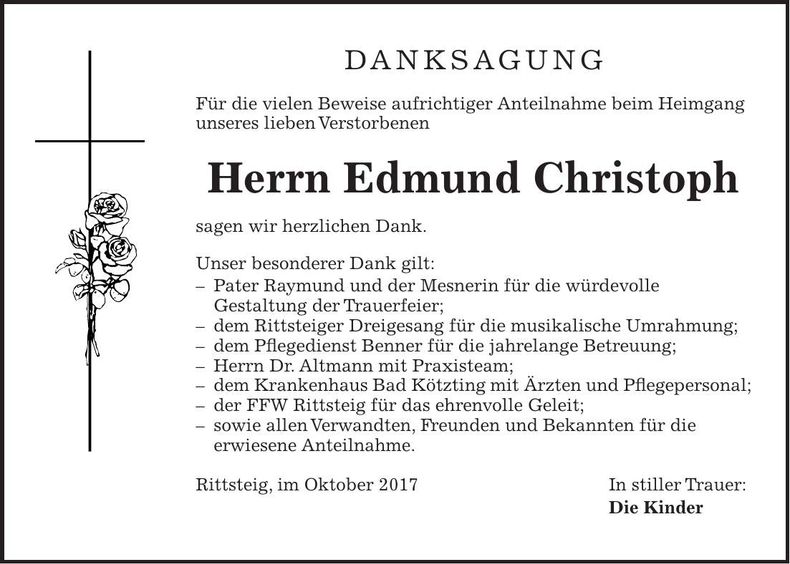 Traueranzeige Edmund Christoph