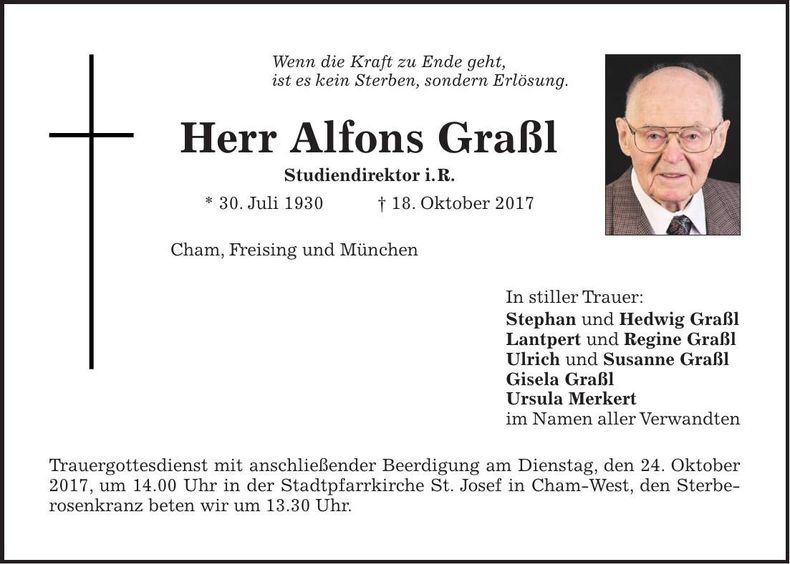 Traueranzeige Alfons Graßl