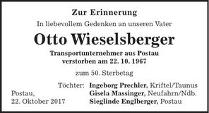 Traueranzeige Otto Wieselsberger