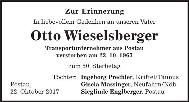 Traueranzeige Otto Wieselsberger