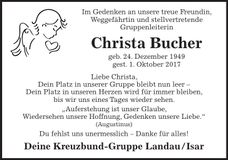 Traueranzeige Christa Bucher