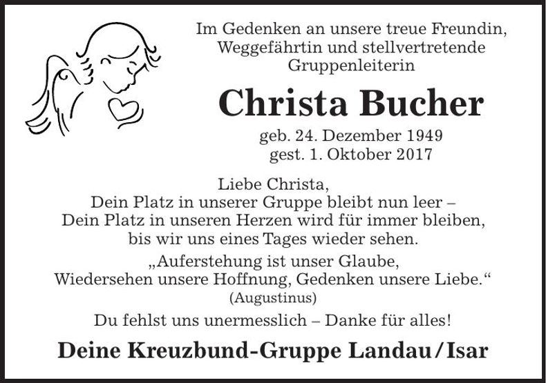 Traueranzeige Christa Bucher