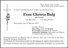 Traueranzeige Christa Balg