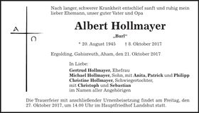 Traueranzeige Albert Hollmayer