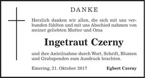 Traueranzeige Czerny Ingetraut