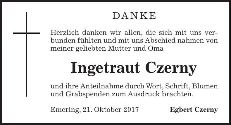 Traueranzeige Czerny Ingetraut