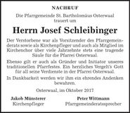 Traueranzeige Josef Schleibinger