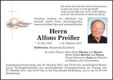 Traueranzeige Alfons Preißer