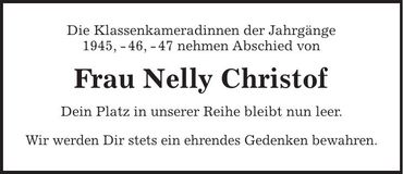 Traueranzeige Anuschka (Nelly) Christof