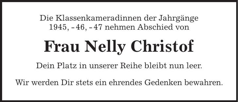 Traueranzeige Anuschka (Nelly) Christof