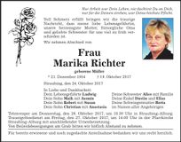 Traueranzeige Marika Richter
