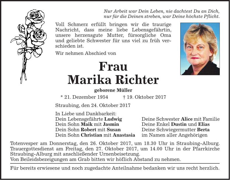 Traueranzeige Marika Richter