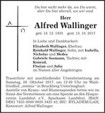Traueranzeige Alfred Wallinger