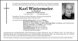 Traueranzeige Karl Wintermeier