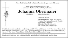 Traueranzeige Johanna Obermaier