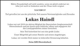 Traueranzeige Lukas Haindl