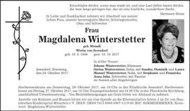 Traueranzeige Magdalena Winterstetter