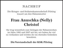 Traueranzeige Anuschka (Nelly) Christof
