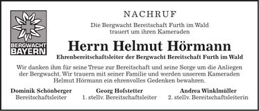 Traueranzeige Helmut Hörmann