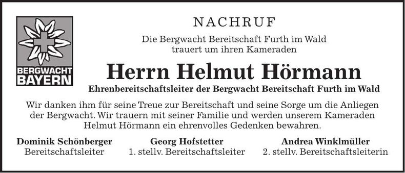 Traueranzeige Helmut Hörmann