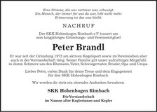 Traueranzeige Peter Brandl