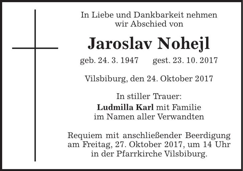 Traueranzeige Jaroslav Nohejl