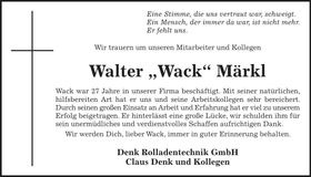 Traueranzeige Walter Märkl