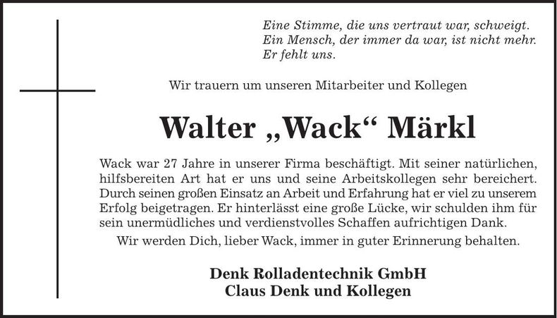 Traueranzeige Walter Märkl