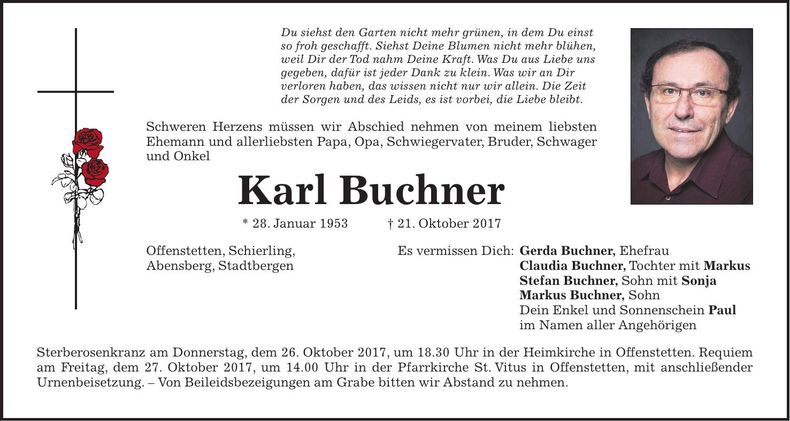 Traueranzeige Karl Buchner