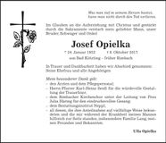 Traueranzeige Josef Opielka