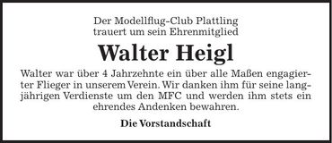 Traueranzeige Walter Heigl