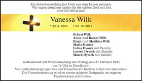 Traueranzeige Vanessa Wilk