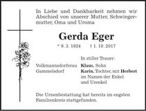 Traueranzeige Gerda Eger