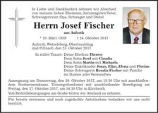 Traueranzeige Josef Fischer