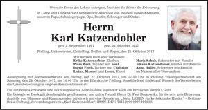 Traueranzeige Karl Katzendobler