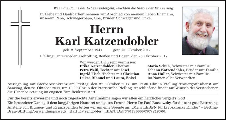 Traueranzeige Karl Katzendobler