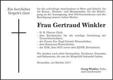 Traueranzeige Gertraud Winkler
