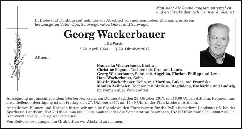 Traueranzeige Georg Wackerbauer