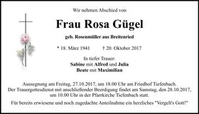Traueranzeige Rosa Gügel