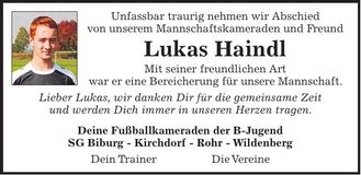 Traueranzeige Lukas Haindl