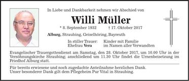 Traueranzeige Willi Müller