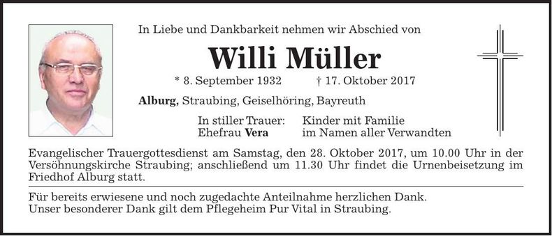 Traueranzeige Willi Müller