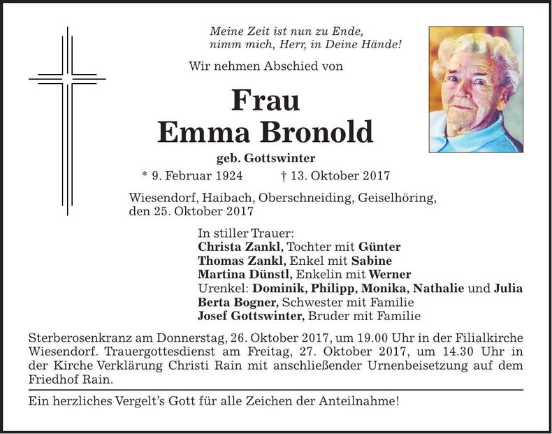 Traueranzeige Emma Bronold