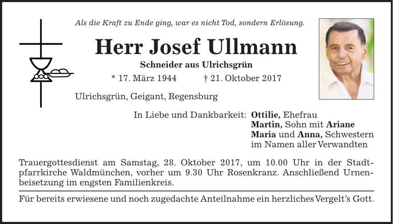 Traueranzeige Josef Ullmann