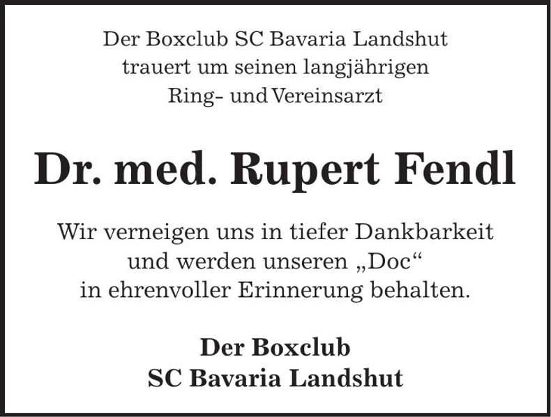 Traueranzeige Rupert Fendl
